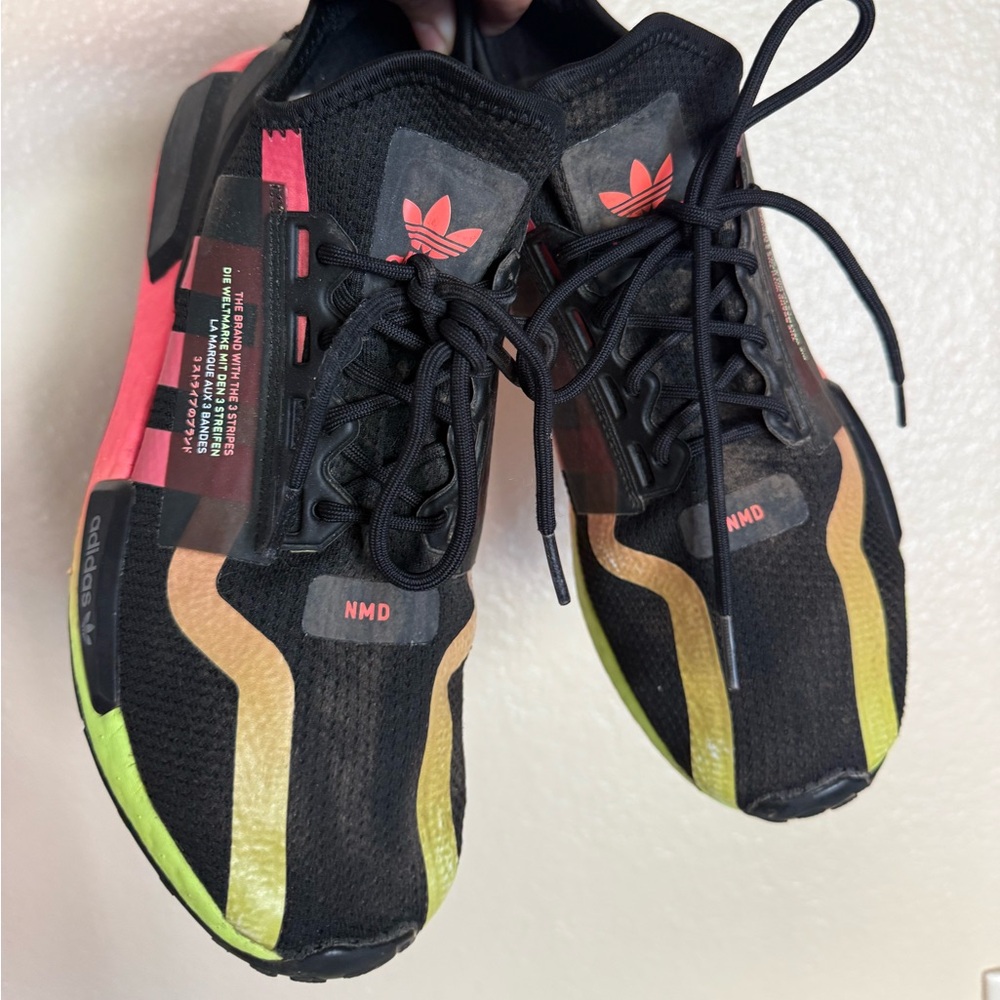 Adidas Men's Black Sneakers with Neon Accents - Picture 2 of 6
